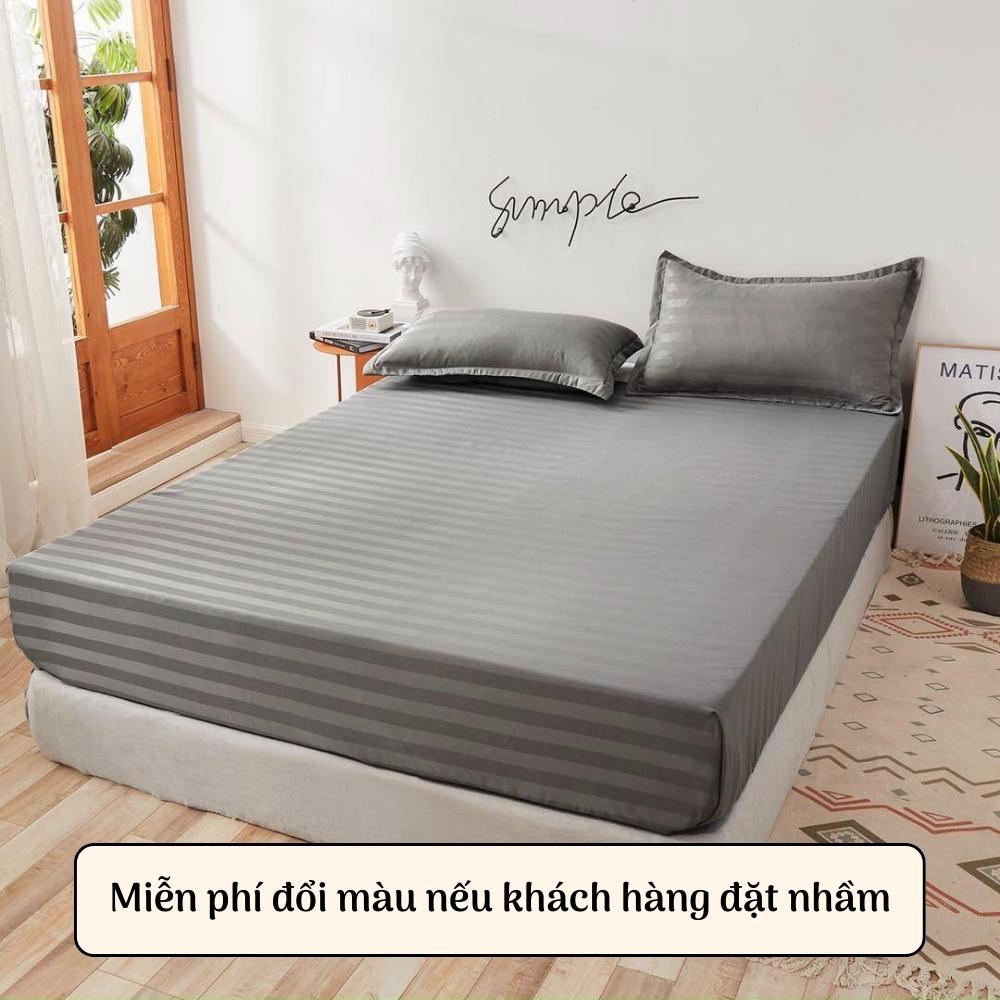Bộ ga gối kẻ cotton 3f bo chun, bộ mền ga gối drap giường cưới cute cao cấp hàn quốc - Otama Bedding