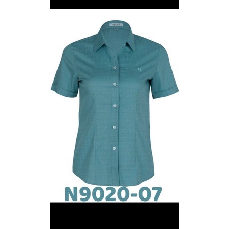 Áo sơ mi nữ Thái Hòa màu xanh mã 9020 và 663 vải co giãn tốt