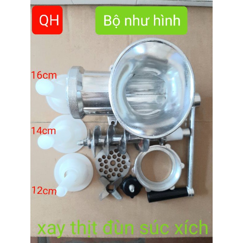 Máy xay thịt , xay cua quay tay cỡ đại bằng Nhôm ( cối 12 )kèm theo 3 phễu 12cm,14cm ,16m làm súc xích