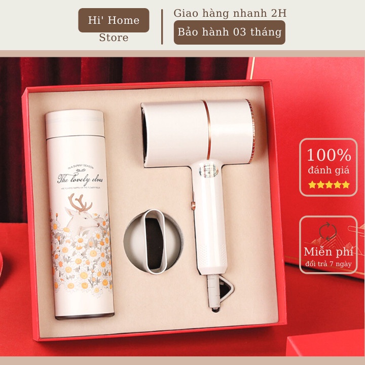 Bộ quà tặng cao cấp 2 món gồm bình giữ nhiệt 500ml và máy sấy tóc thời trang - set quà sang trọng, tinh tế