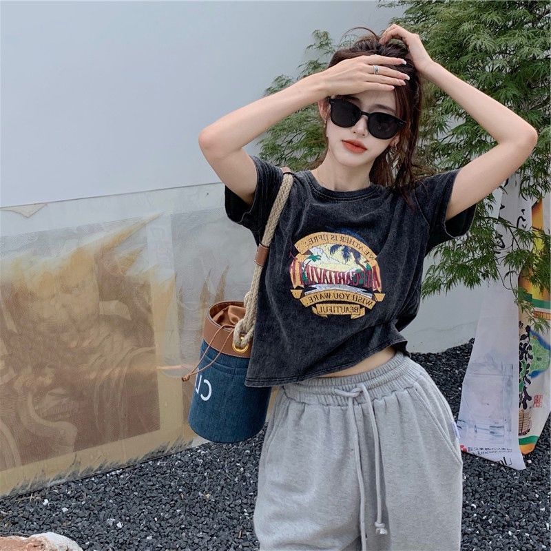COZOK Áo Thun Tay Ngắn Form Rộng Theo Phong Cách retro Hợp Thời Trang