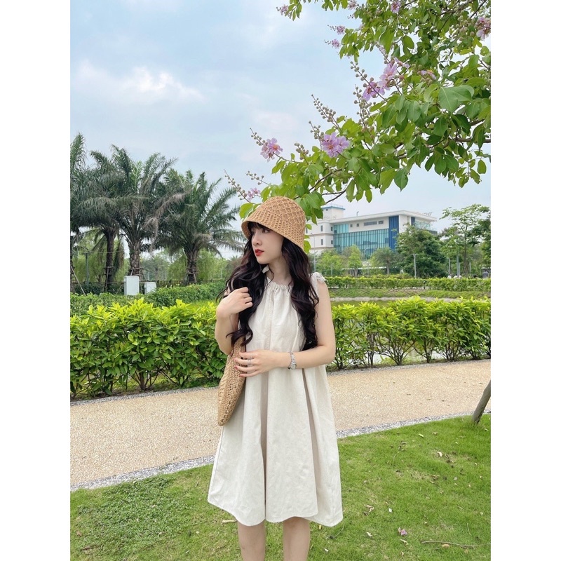 (Ảnh thật) Váy thô cổ yếm 4 màu siêu xinh