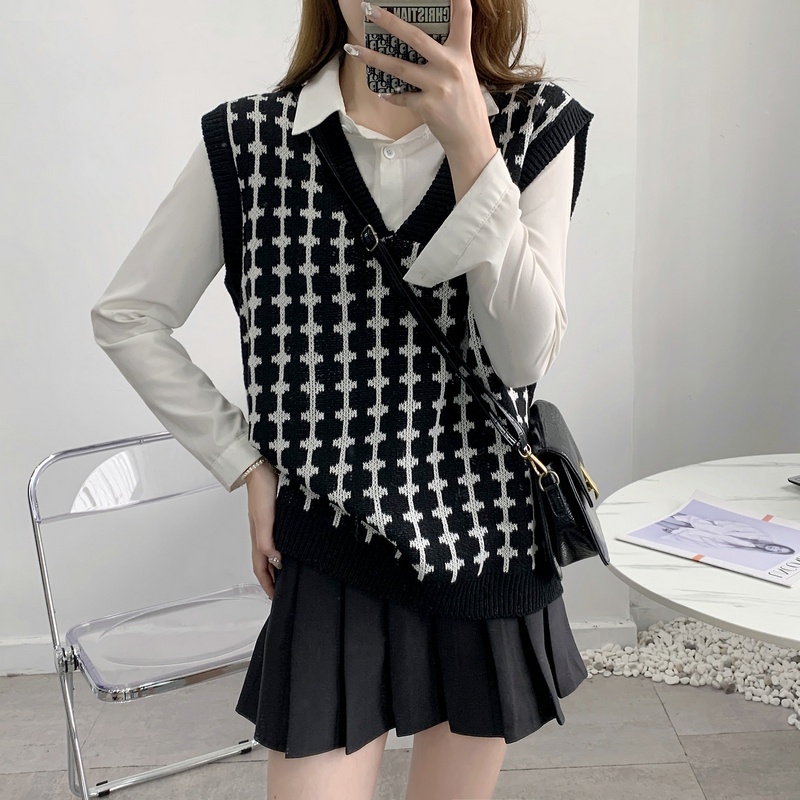 SUXI Áo Dệt Kim Sát Nách Dáng Rộng Cổ Chữ V Thời Trang Hàn Quốc Dễ Phối Đồ Cho Nữ