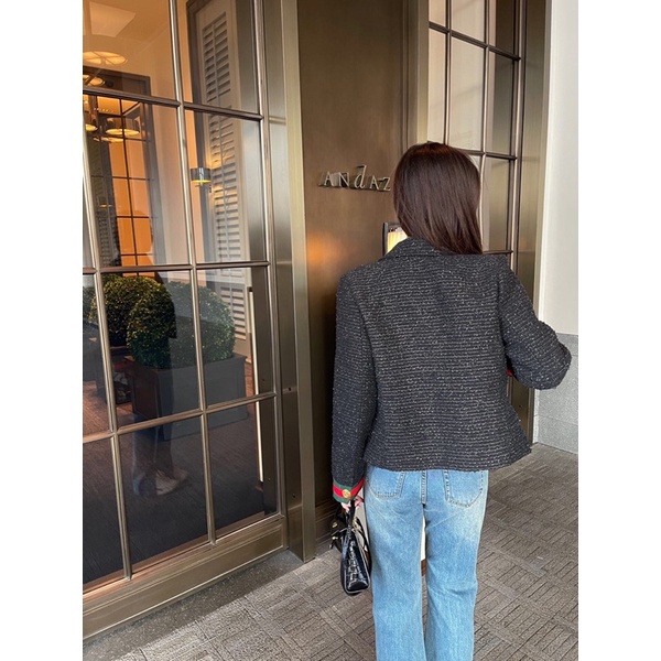 Áo khoác vải tuýt cao cấp thương hiệu Gucci GC/GG 2022 viền túi phối hai màu cổ điển thiết kế sang trọng