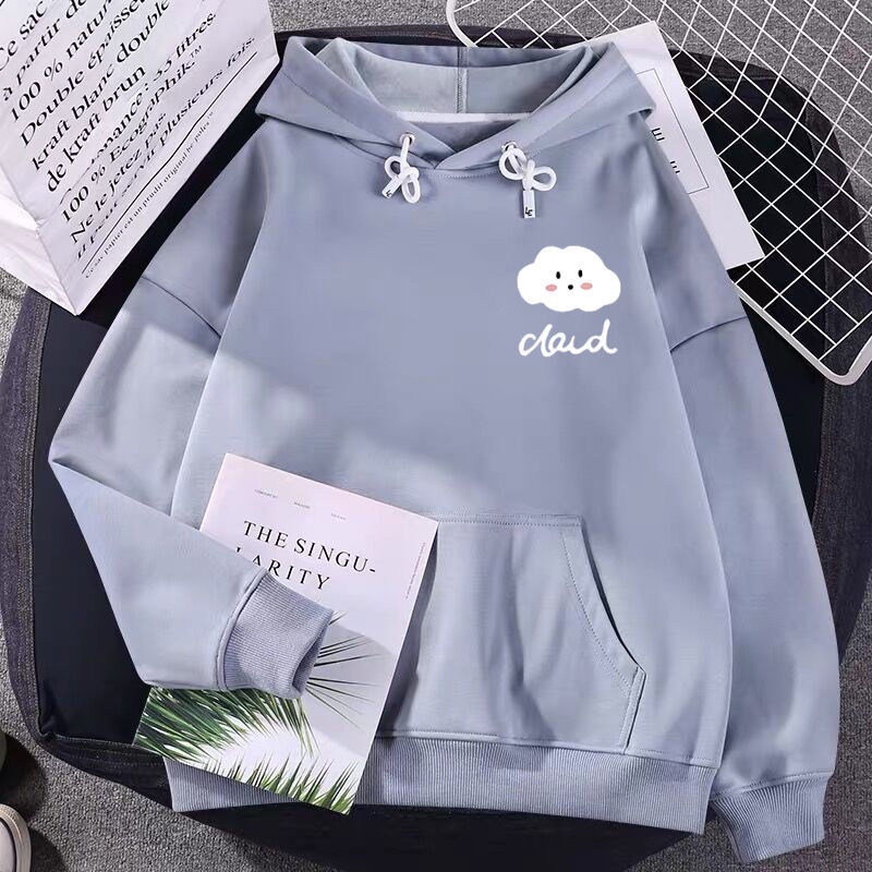 Áo Nỉ Hoodie Màu Trơn In Hình Đám Mây Dễ Thương Thời Trang Xuân Thu 2022 Cho Bạn Gái