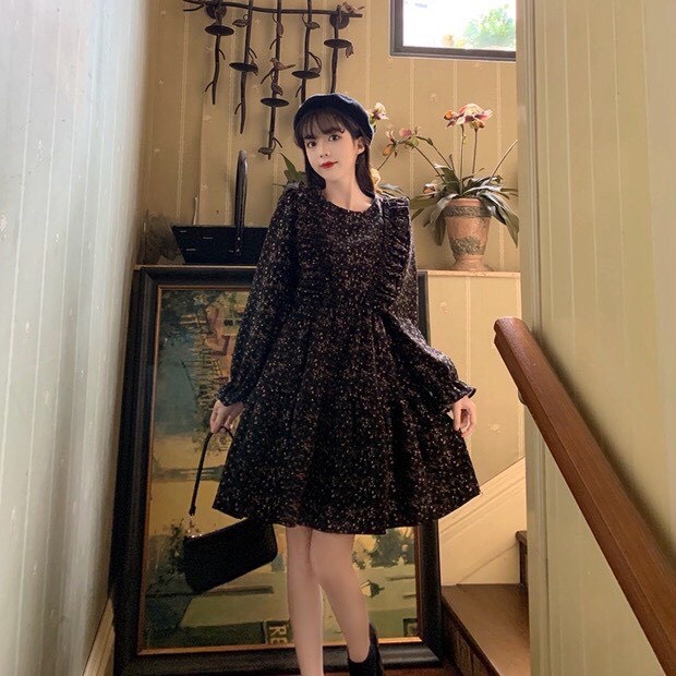 [Quà tặng là chun tóc nữ tính] Váy babydoll hoa nhí viền bèo Junnie Closet Đầm dáng xòe họa tiết chất lụa hàn ulzzang | BigBuy360 - bigbuy360.vn