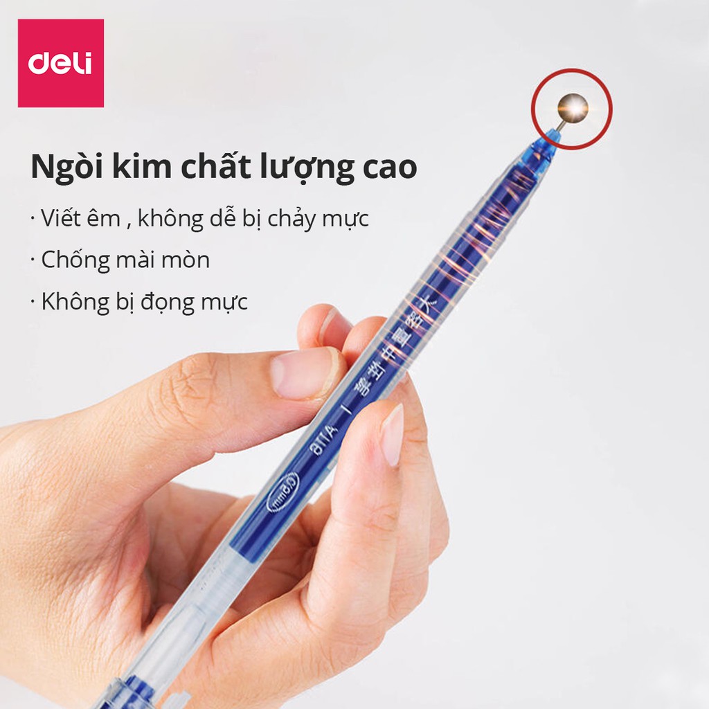 Bút gel mực nước văn phòng 0.5mm Deli ba màu xanh đen đỏ nhanh khô viết đều trơn tru lâu hết mực chất lượng cao A116