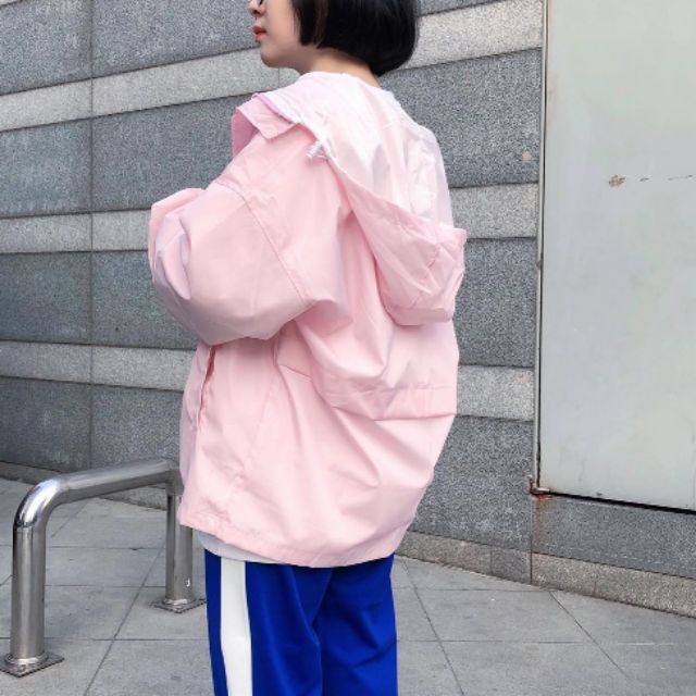 Áo khoác dù nam nữ MEANSTORE Jacker oversize form rộng Khoác gió có mũ phong cách thể thao - Basic hồng phấn, xanh baby