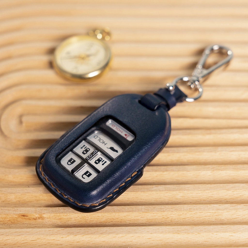 Bao da chìa khóa xe Honda Civic/ CRV- Thiết kế tỉ mỉ ôm sát smartkey- Màu XANH ĐEN - chất liệu da bò cao cấp nhập khẩu