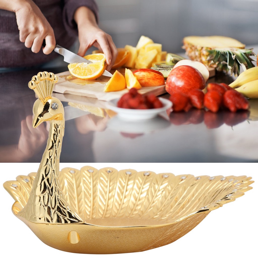 Đĩa Đựng Trái Cây / Thức Ăn Tráng Miệng Hình Chim Công Bằng Kim Loại Màu Vàng Kim Trang Trí Phòng Khách / Nhà Bếp / Bàn Làm Việc