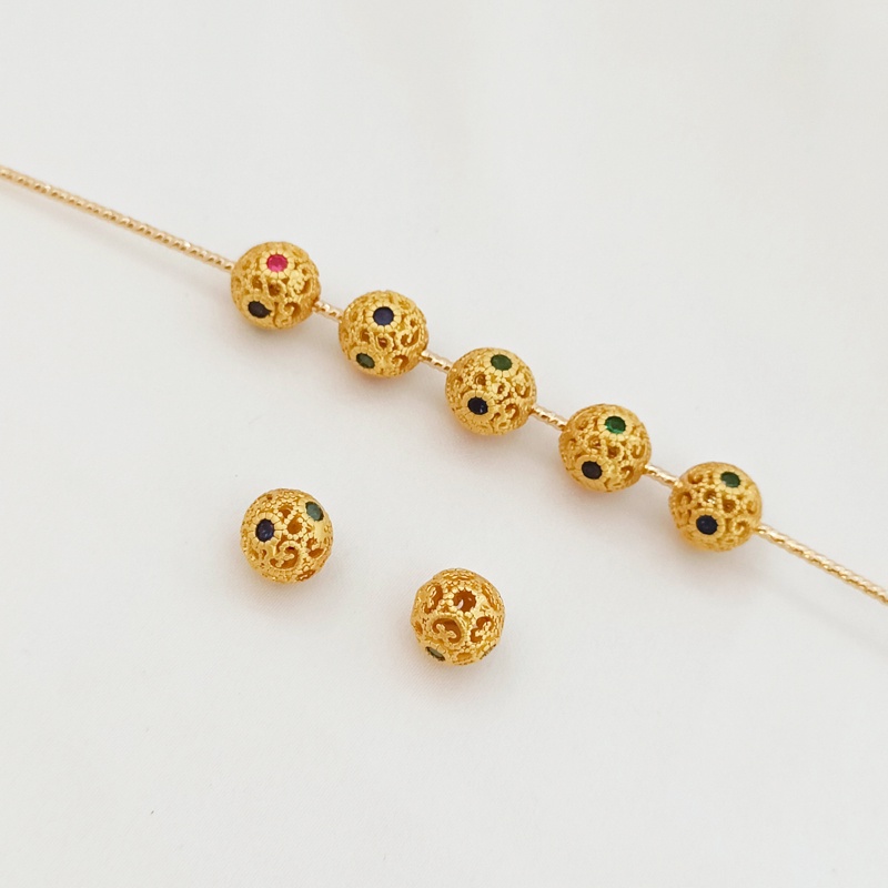 Hạt Đá Zircon Tròn Rỗng 18K Dùng Làm Vòng Tay/Dây Chuyền DIY