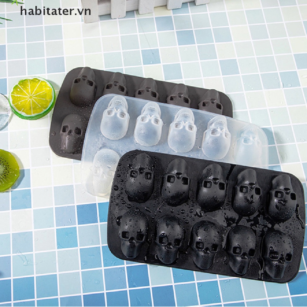 Khuôn Silicon Làm Đá / Sô Cô La / Đá Viên Hình Đầu Lâu 3D 10 Ngăn