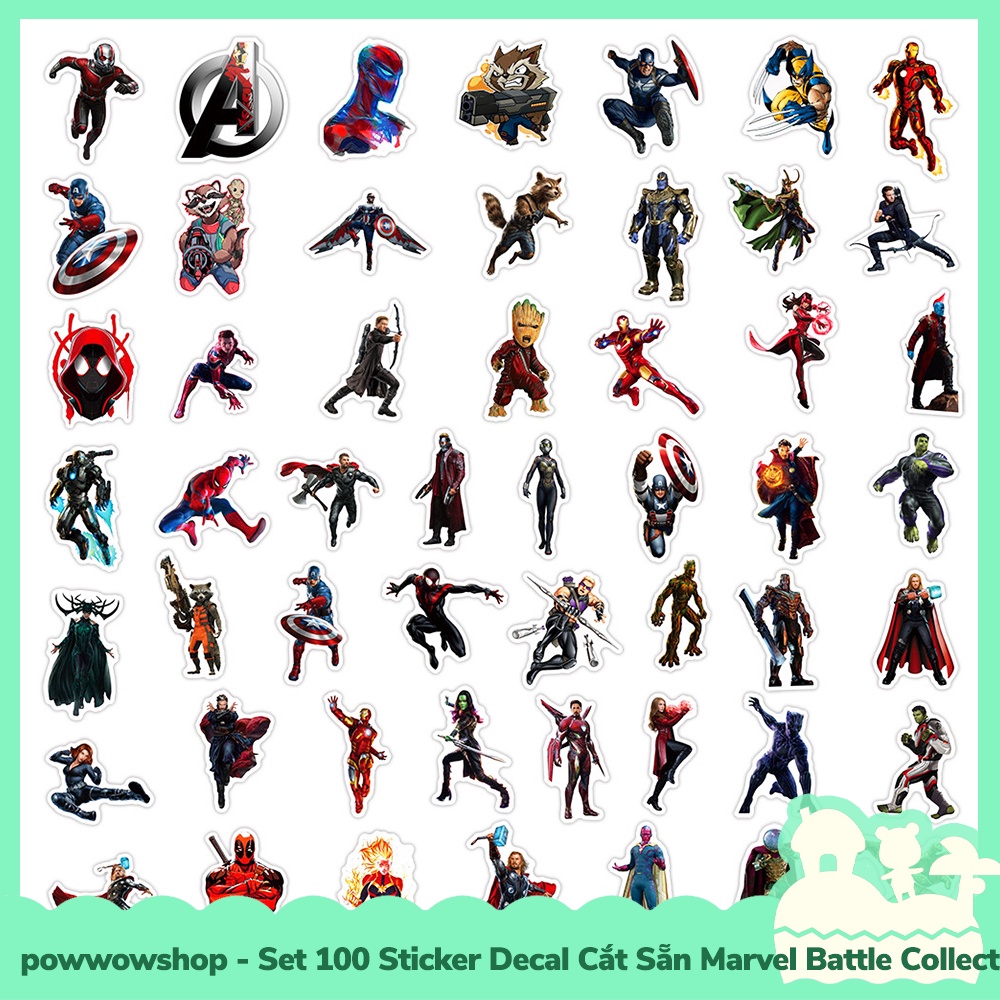 [Sẵn VN - Hỏa Tốc] Set 100 Sticker Mini Decal Dán Trang Trí Vật Dụng Mẫu Marvel Universe Battle Superhero