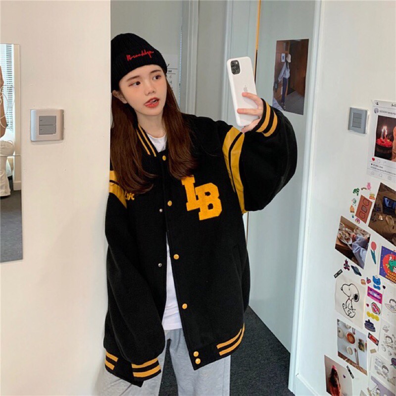 (Sẵn đen XL, trắng L/ Video tự quay) Áo khoác bomber bóng chày thể thao nam nữ unisex ulzzang Hàn Quốc [Yannie]