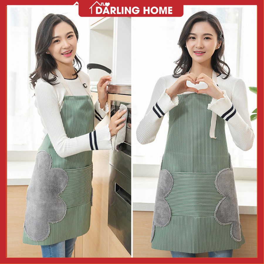 Tạp Dề Nấu Ăn Chống Nước Hàn Quốc Có Khăn Lau Bên Hông Dễ Thương Darling Home