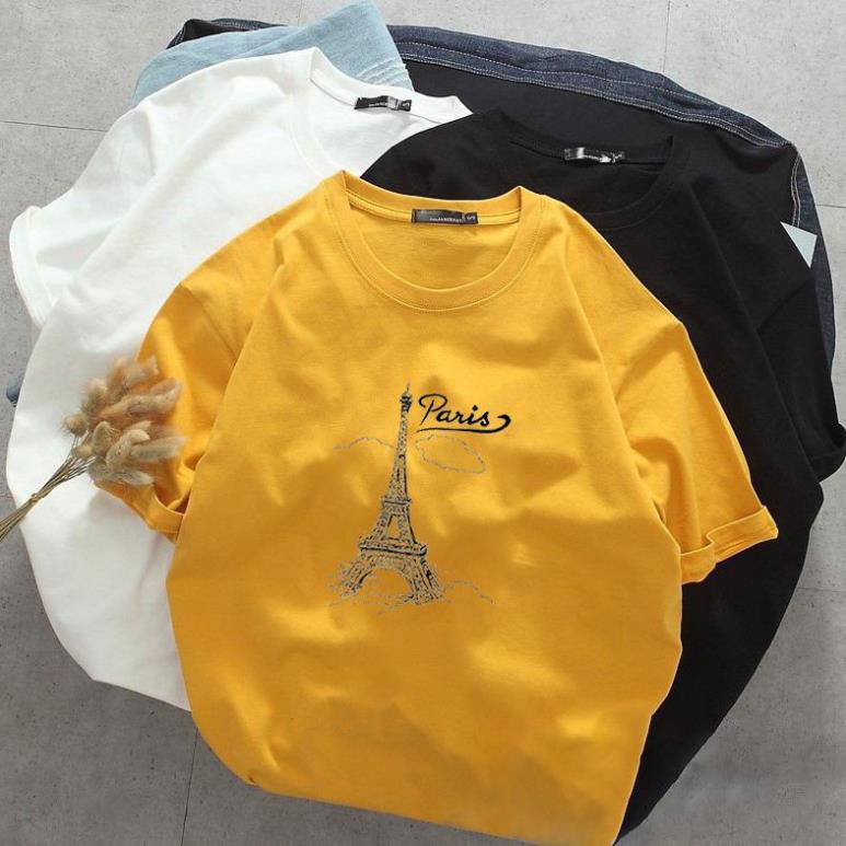 Áo thun nam nữ tay lỡ chữ kiểu paris vải dày mịn 20T2754 ⚡ *