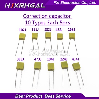 50 cái = 10 loại * 5 cái bộ gói tụ điện chỉnh sửa kit 100v 102j 152j 332j 472j 103j 333j 473j 104j 224j 474j