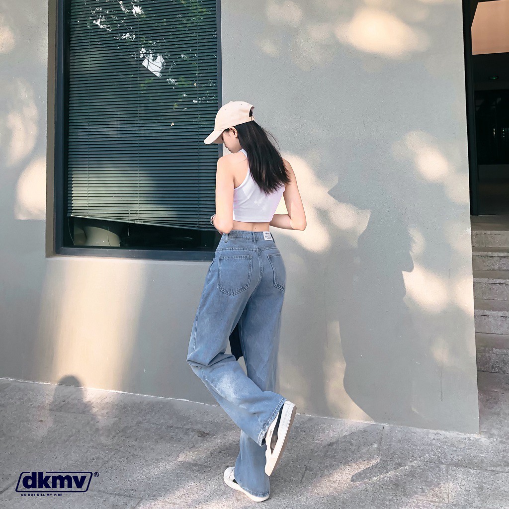 Quần jean ống rộng nữ DKMV màu xanh nhạt - Quần bò nữ Skinny Jean