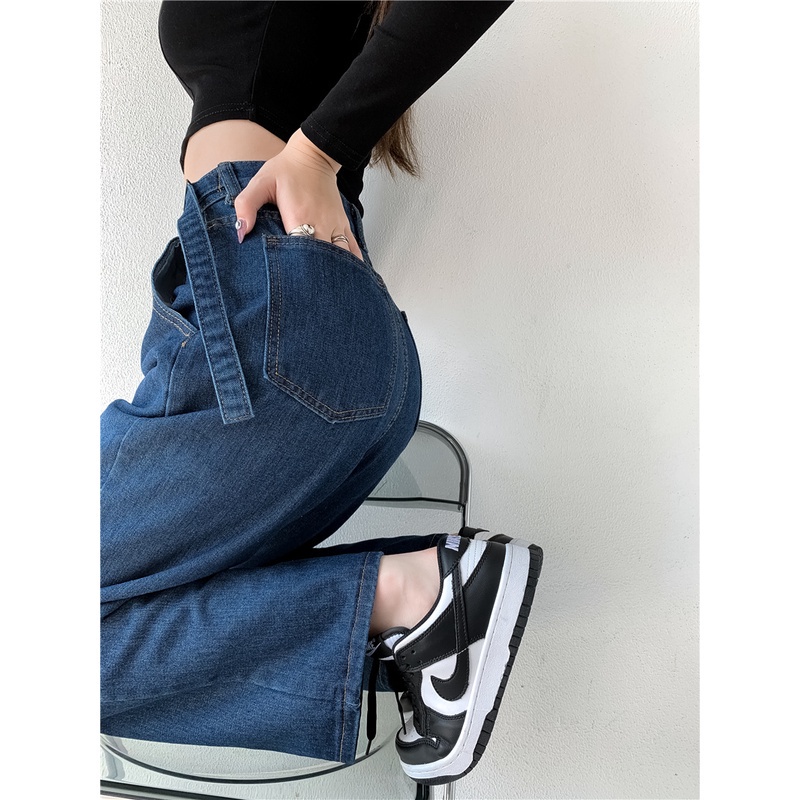 Quần jean cạp cao dáng rộng thiết kế mới thời trang phong cách Hàn Quốc