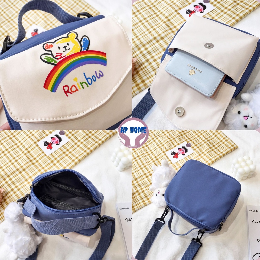 Túi đeo chéo mini dễ thương RAINBOW tặng huy hiệu pin cài trang trí