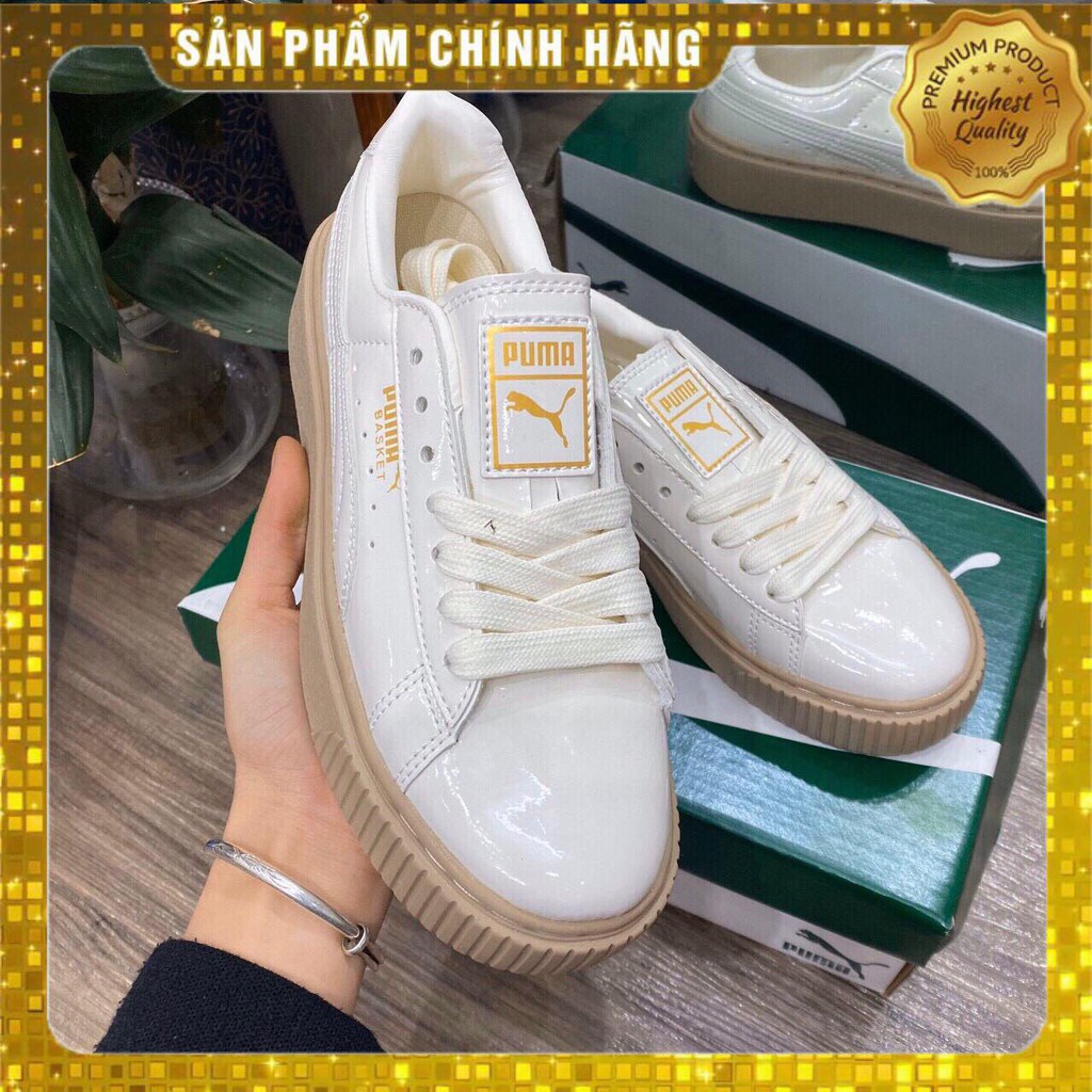 [ Puma đế nâu ] Giày thể thao puma da bóng trắng đế nâu