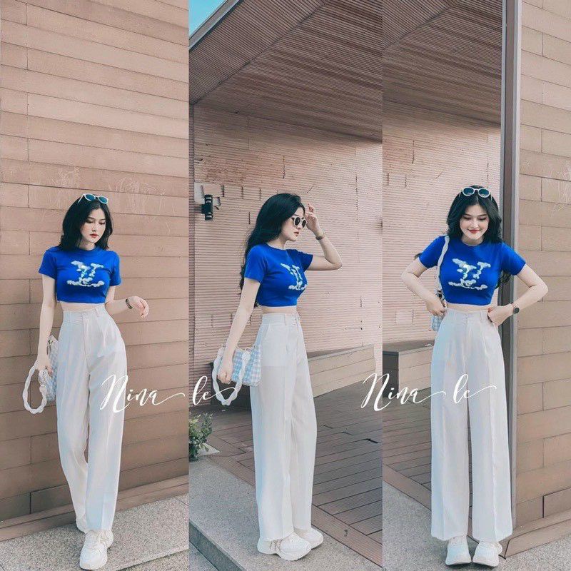 Áo thun croptop  LV vân mây chất thun dày dặn tôn dáng