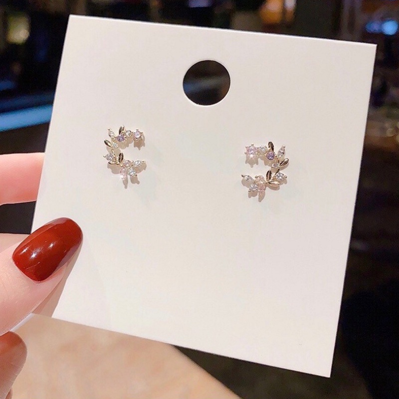 Bông Tai Mạ Bạc 925 Hình Vòng Hoa Và Bướm Đính Đá Zircon Thời Trang / Khuyên tai