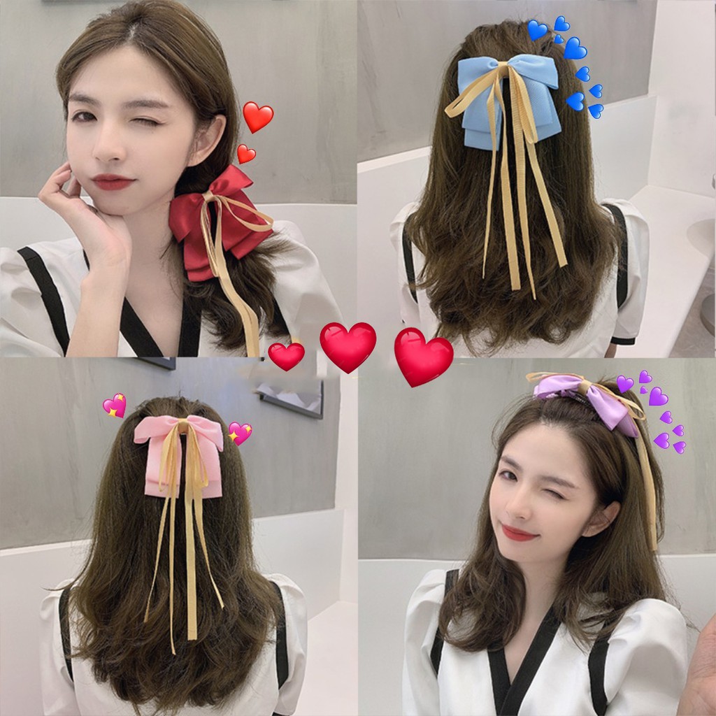K100 Kẹp nơ đính ruy băng dài xinh xắn