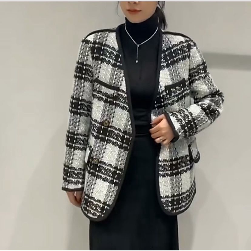Áo Khoác Vải tweed Cổ Chữ V Phong Cách Thời Trang Hàn Quốc 2022