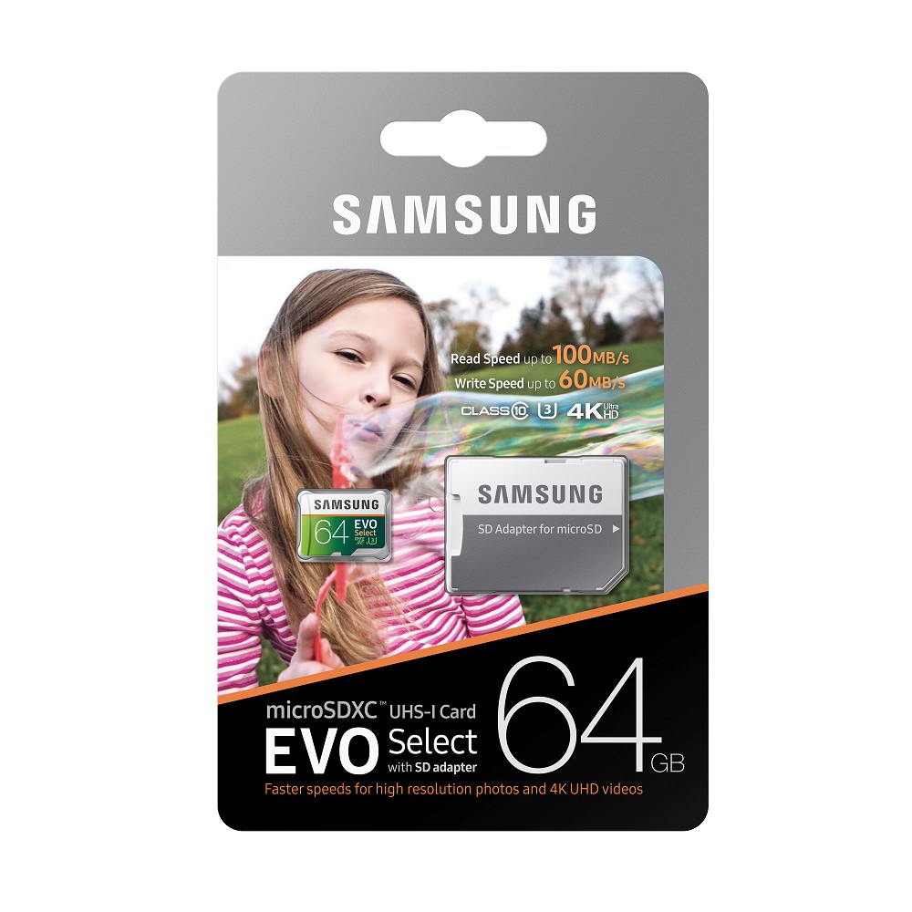Thẻ nhớ MicroSDXC Samsung Evo Select 64GB U3 4K 100MB/s kèm Adapter (Xanh) - Nhất Tín Computer