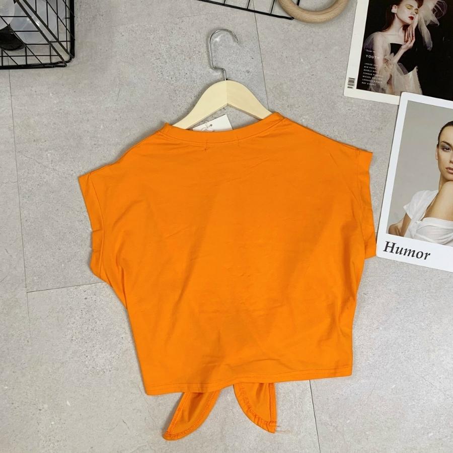 Áo Croptop nữ, áo thun croptop phong cách Hàn Quốc cổ tròn dây buộc chất cotton mịn thoáng mát  in hình VERSACER