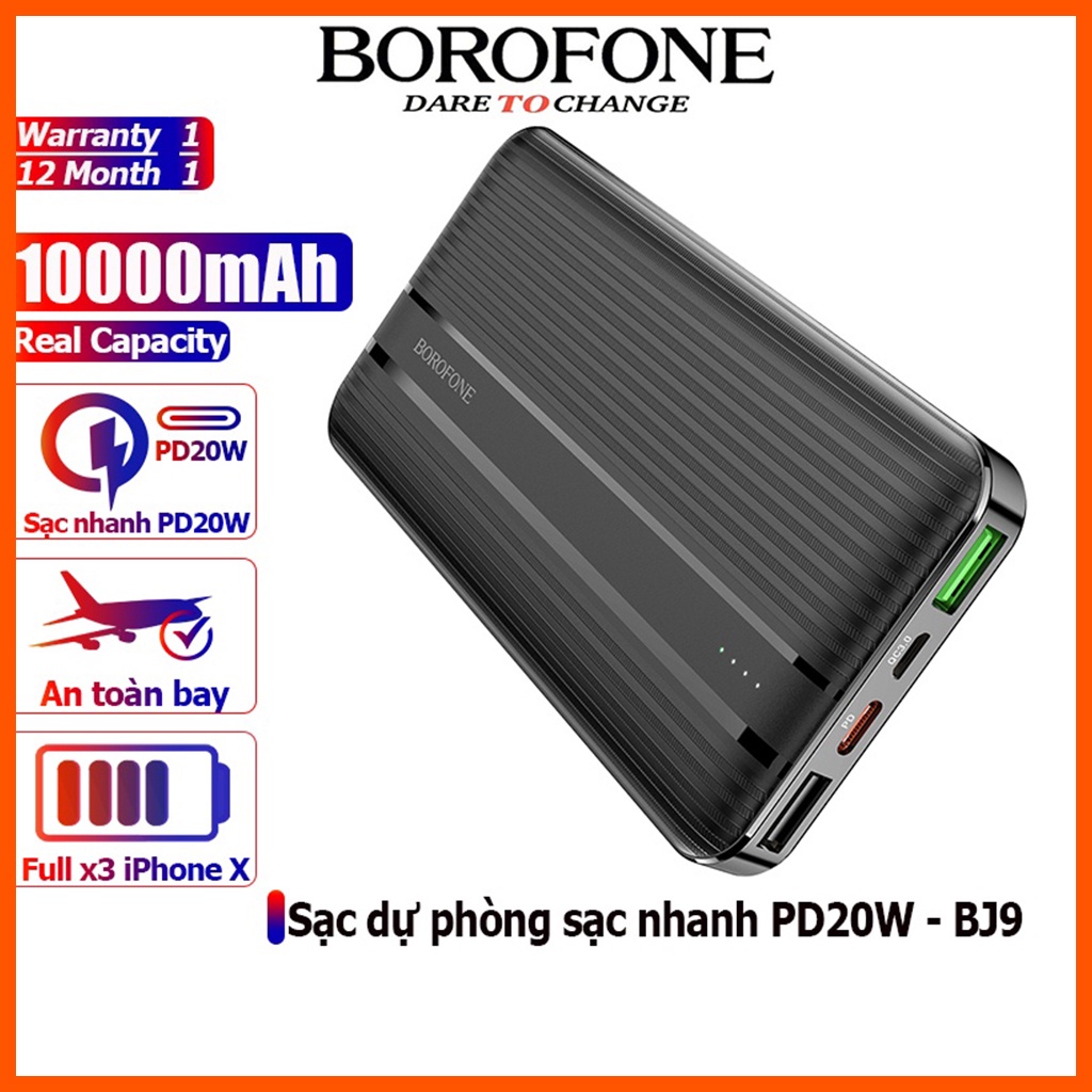 Sạc dự phòng 2 in 1 Borofone BJ9 hỗ trợ sạc nhanh Quick charge 3.0 và PD 20W dung lượng 10000mAh