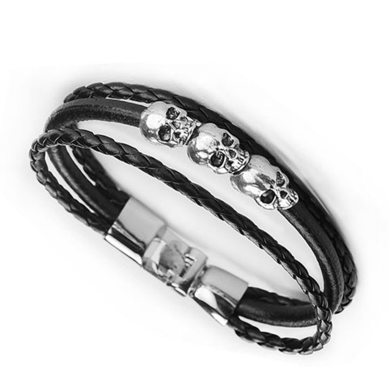 Vòng Tay Da Mặt Đầu Lâu Phong Cách Hip Hop Cá Tính Cho Nam