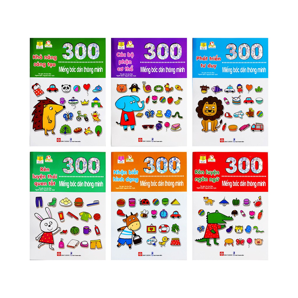 Sách cho bé - 300 Miếng Bóc Dán Thông Minh - Bộ 6 cuốn Đinh Tị Books