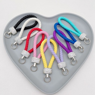 Handmade da pu dây móc khóa lấp lánh pha lê móc chìa khóa dành cho nữ nam cô gái chìa khóa túi ô tô phụ kiện quà tặng móc khóa