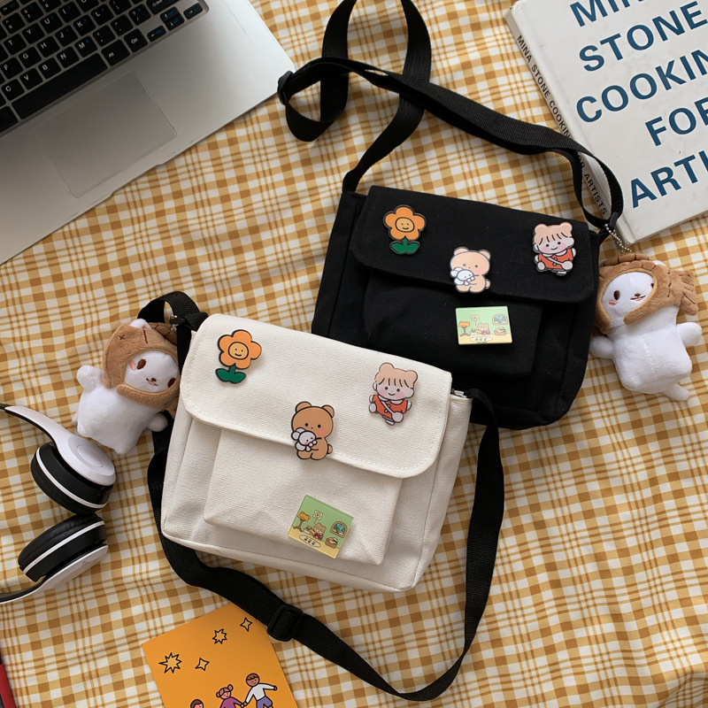Túi Đeo Vai Vải Canvas Phong Cách Harajuku Đáng Yêu Cho Nữ