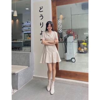 ĐẦM CỔ VEST ĐÍNH NÚT ĐUÔI CÁ