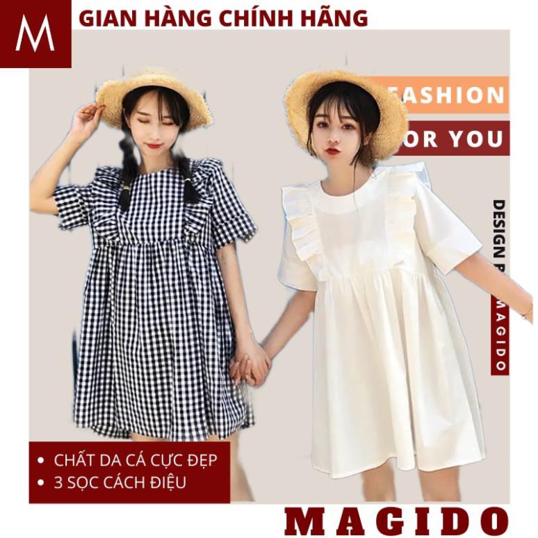 (ẢNH THẬT) đầm babydoll 💚váy dáng dài, kẻ caro phong cách ulzzang VINTAGE tiểu thư ,thời trang hàn quốc MAGIDO  ྇