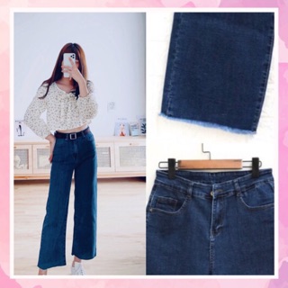 (Size Đại 30-35] Quần Ống Rộng Xanh Đậm 9 Tấc Trơn Tua Lai