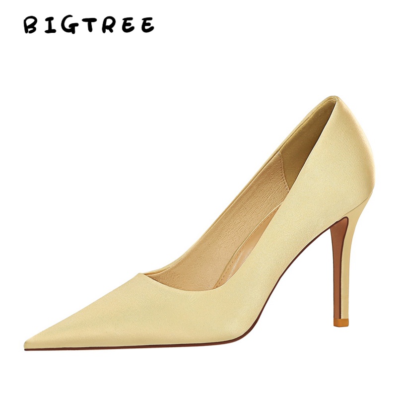 Giày cao gót BIGTREE 3391-6 10cm satin mũi nhọn phong cách Âu Mỹ thời trang quyến rũ dành cho nữ