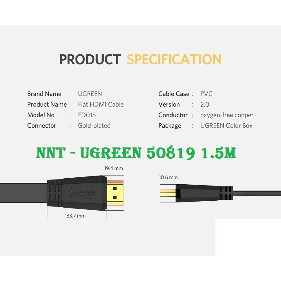Cáp HDMI 2.0 Dài 2m hỗ trợ 4K@60MHz chính hãng Ugreen 70159 cao cấp