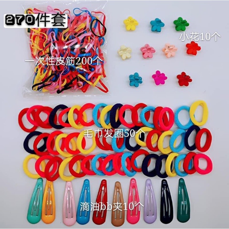 Set kẹp chun buộc tóc 780 chi tiết nhiều màu sắc cho bé gái