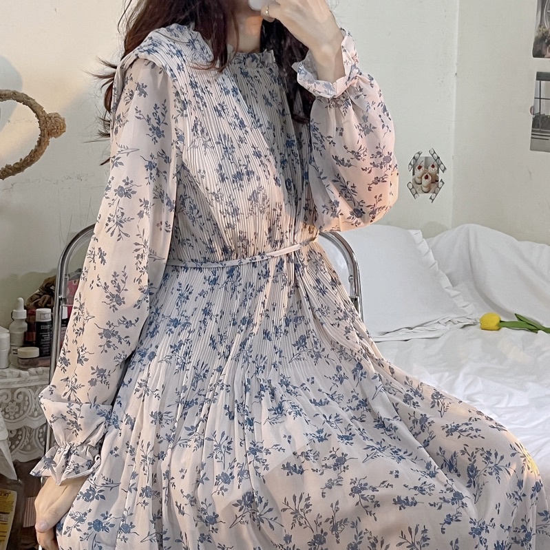 Đầm hoa nhí xếp li dáng dài ulzzang order