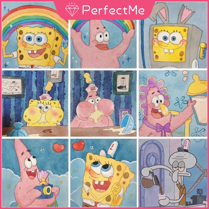 Bộ Tranh Đính Đá 5D Tự Làm Hình Spongebob 30x30cm Trang Trí Nhà Cửa