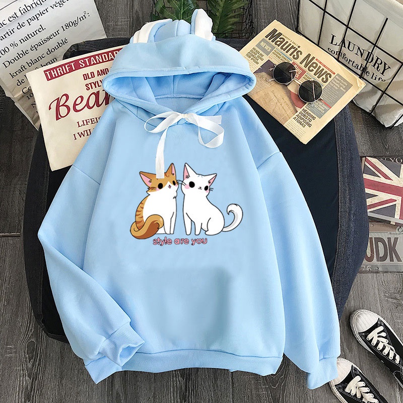 Áo Hoodie Tay Dài Dáng Rộng Dày Dặn In Họa Tiết Dễ Thương Phong Cách Hàn Quốc Thời Trang Cho Nữ