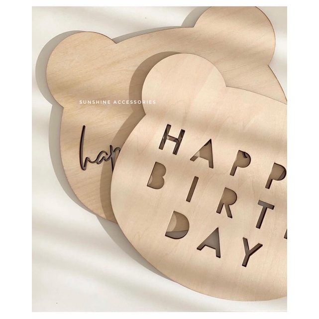 Bảng gỗ chữ happy birthday hình Gấu