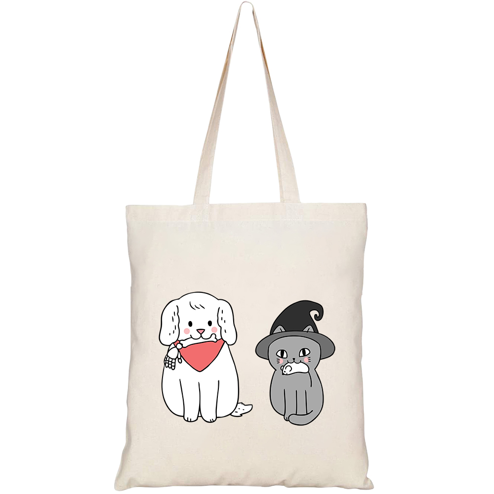 Túi vải tote canvas HTFashion in hình cat and dog HT89