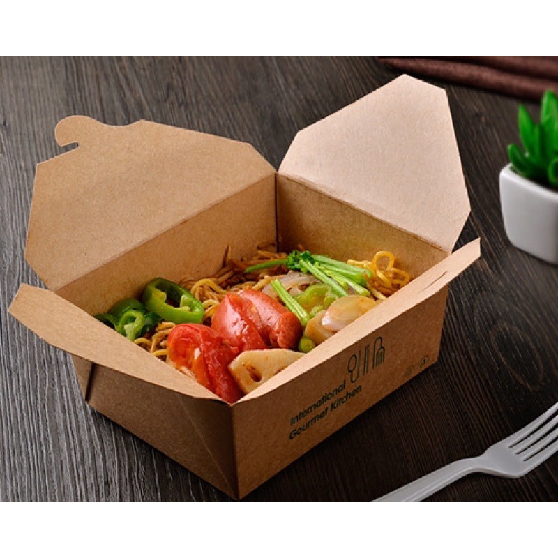 10 Hộp giấy đựng thức ăn 1000ml, 1400ml, 2000ml nắp gài đựng cơm văn phòng, salad, xôi, vịt quay, bún, bánh dùng một lần