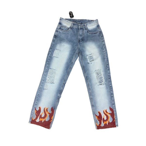 Quần jean nam rách gối ống suông màu xanh chất bò cao cấp cực đẹp rin trơn form rộng TILAA FASHION QJ04