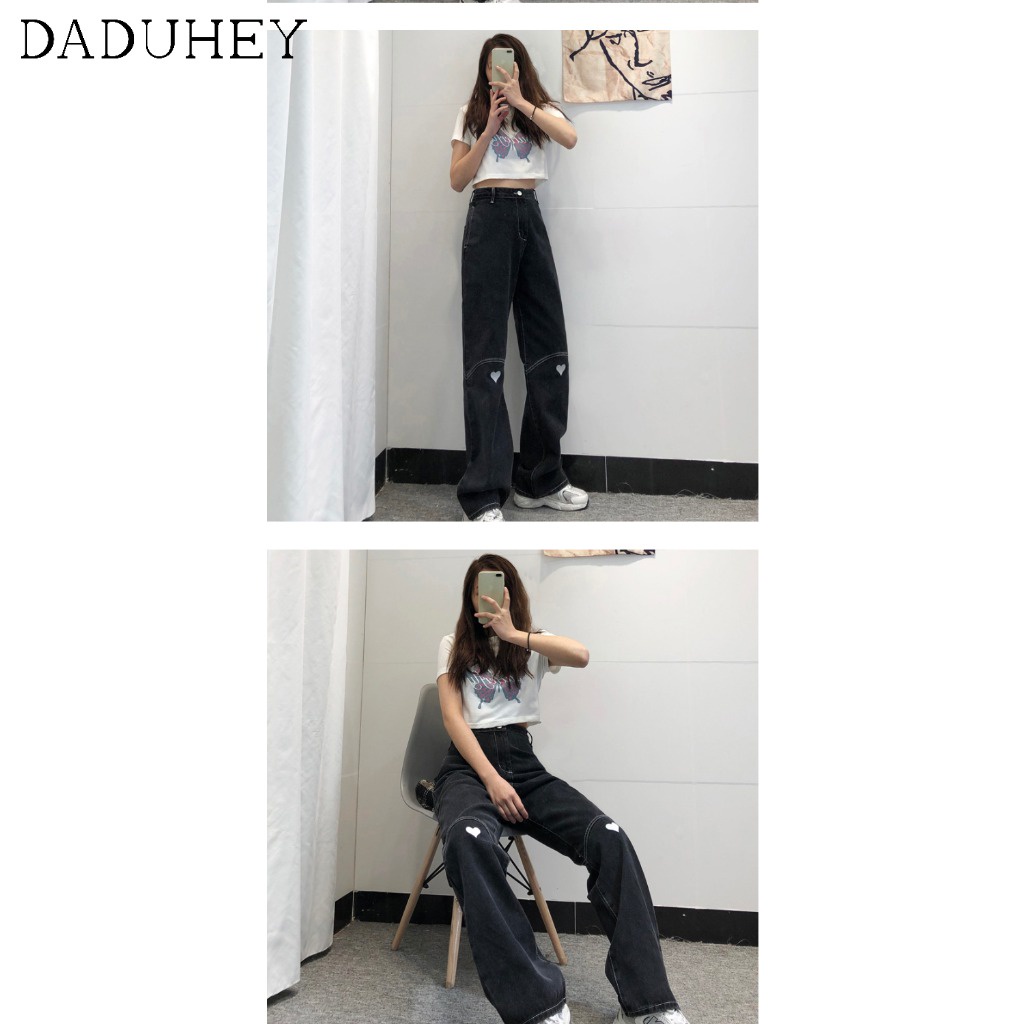 Quần jeans daduhey cho nữ lưng cao ống rộng thời trang Hàn Quốc